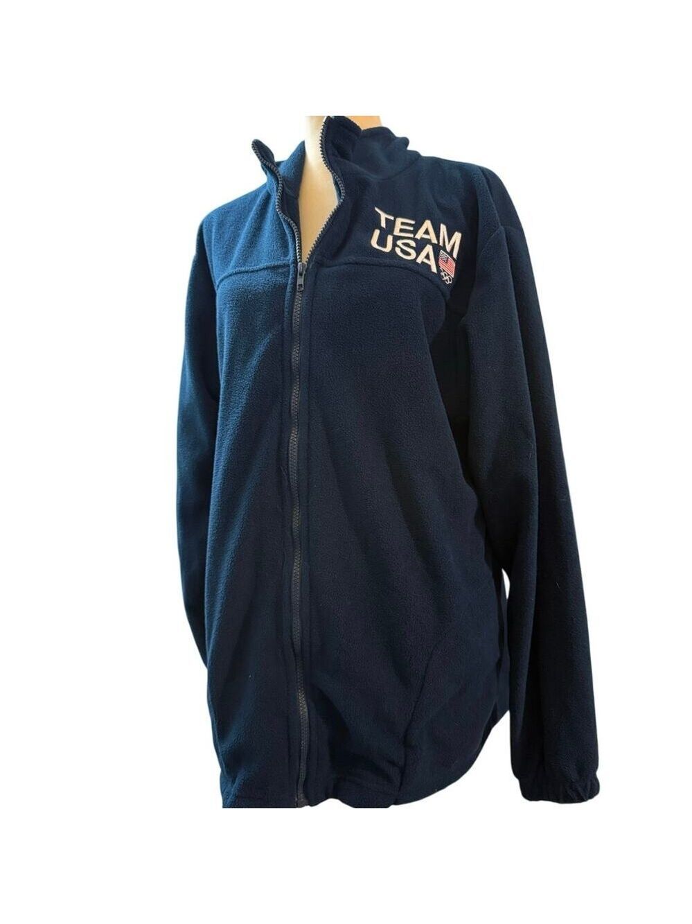 Team USA Olympics Navy Blue Fleece Zip Front Jacket, Embroidered, Unisex Size XL